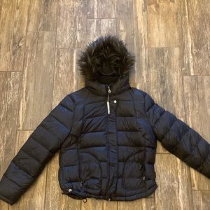 Calvin Klein Black puffer down Coat with hood girls XL (fits like adult small)